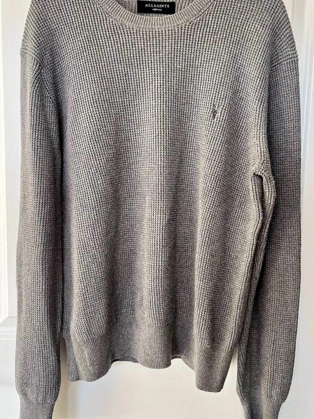 AllSaints Aspen Waffle Crewneck Sweater Men's Gray